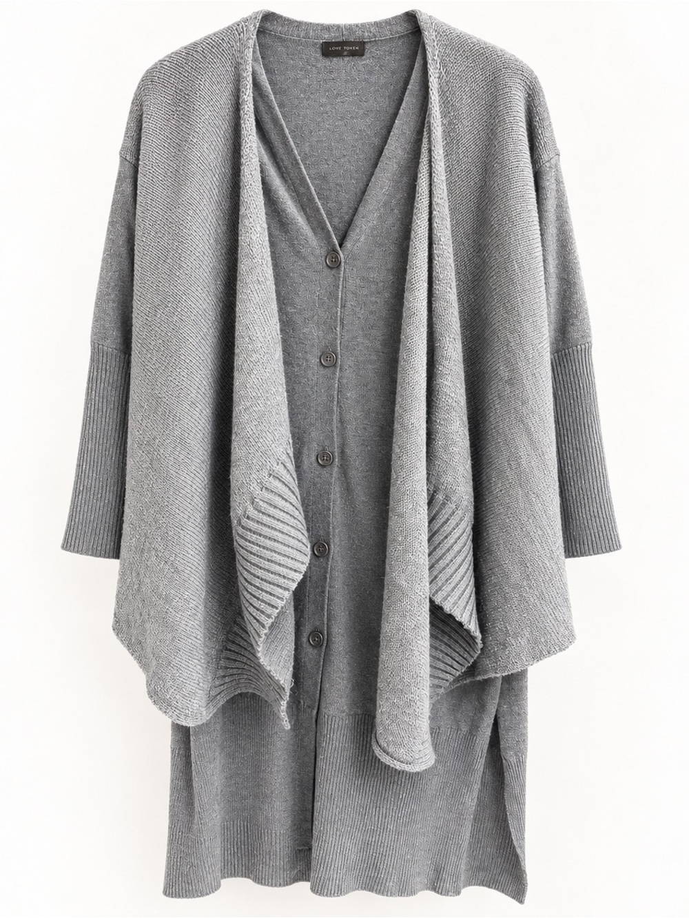 Love Token Gray Layered Draped Long Cardigan Sweater XS/S